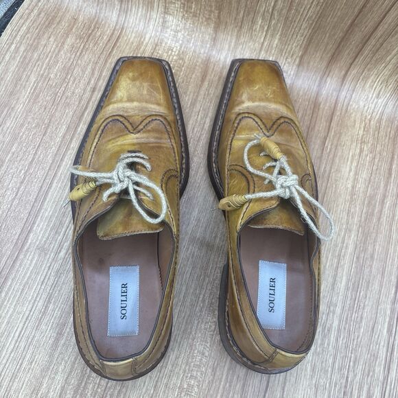 Soulier Men’s Dress Oxford Square Toe Leather Yellow Brown Italy EU 43 / Mens 10 main image 10